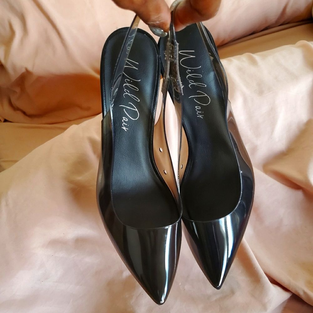 Black clear sling backs